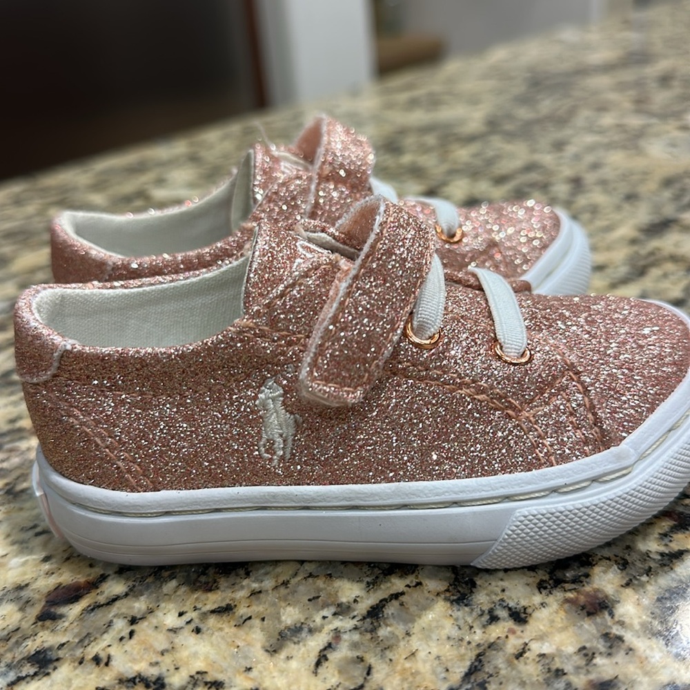 Polo Ralph Lauren Girls Glitter Sparkly Pink Toddler Shoes Size 5